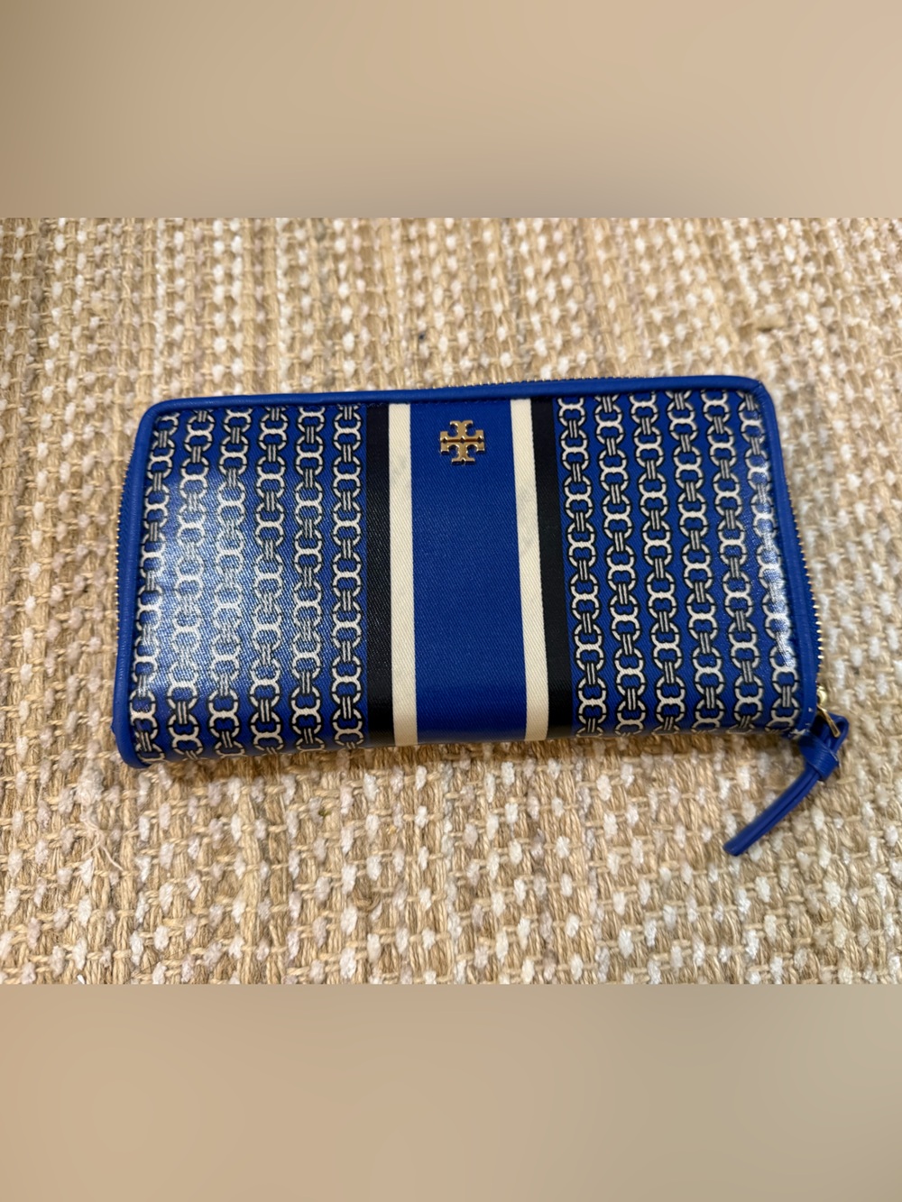 💙 Tory Burch Gemini Link Zip Wallet | Blue & White